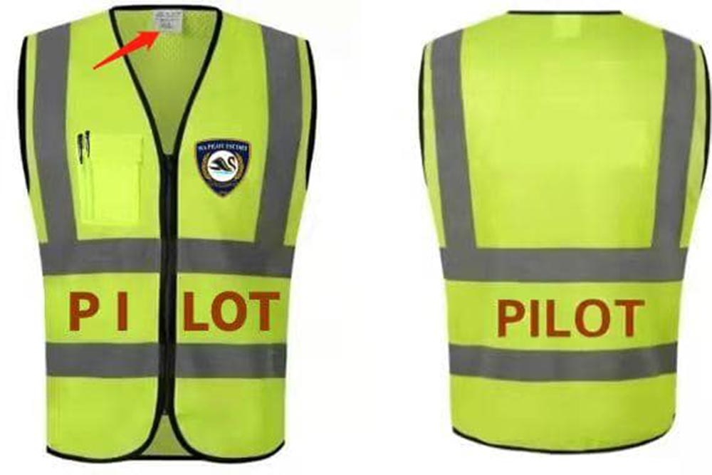 Escort Pilot bright green safety vest with fronnt and bacck view